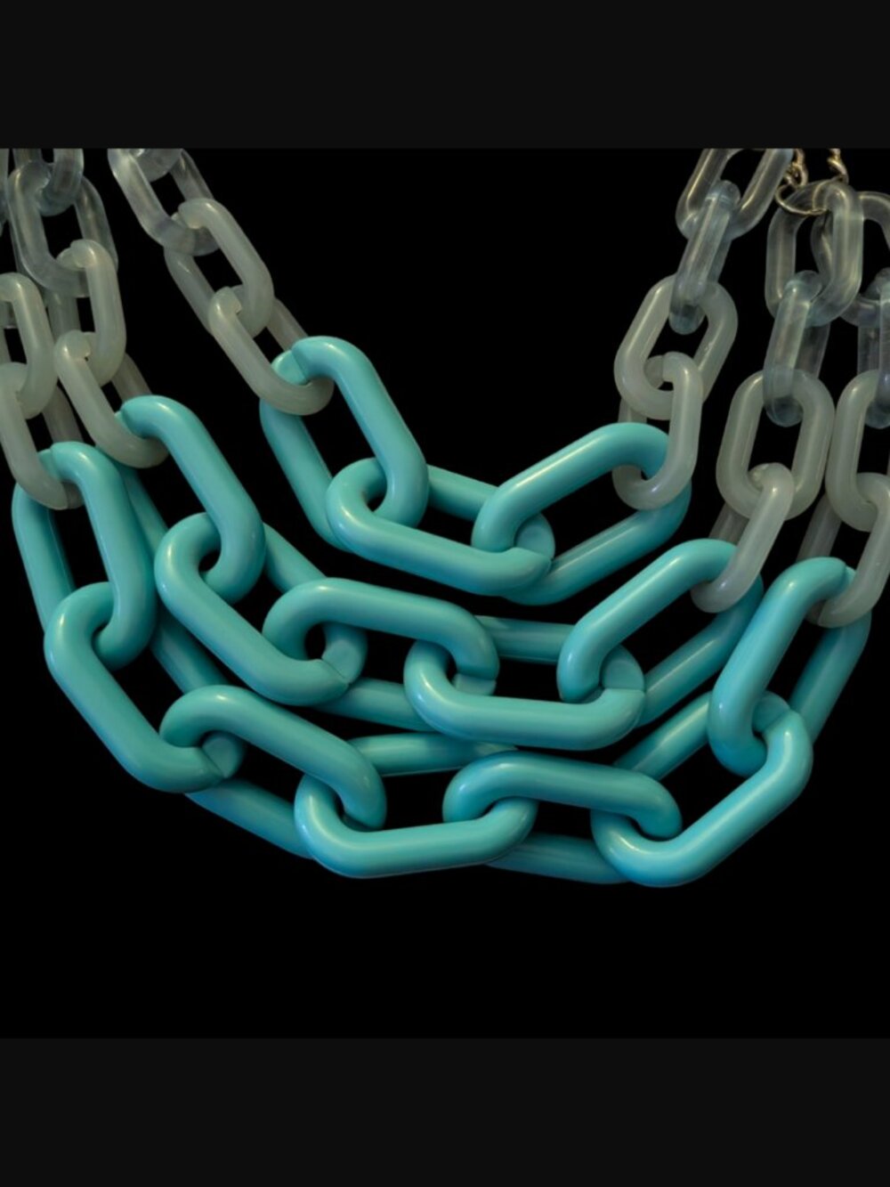 Graduated Links Triple Layered Chunky Acrylic Paperclip Chain 20.5" Silver Tone - Picture 3 of 6